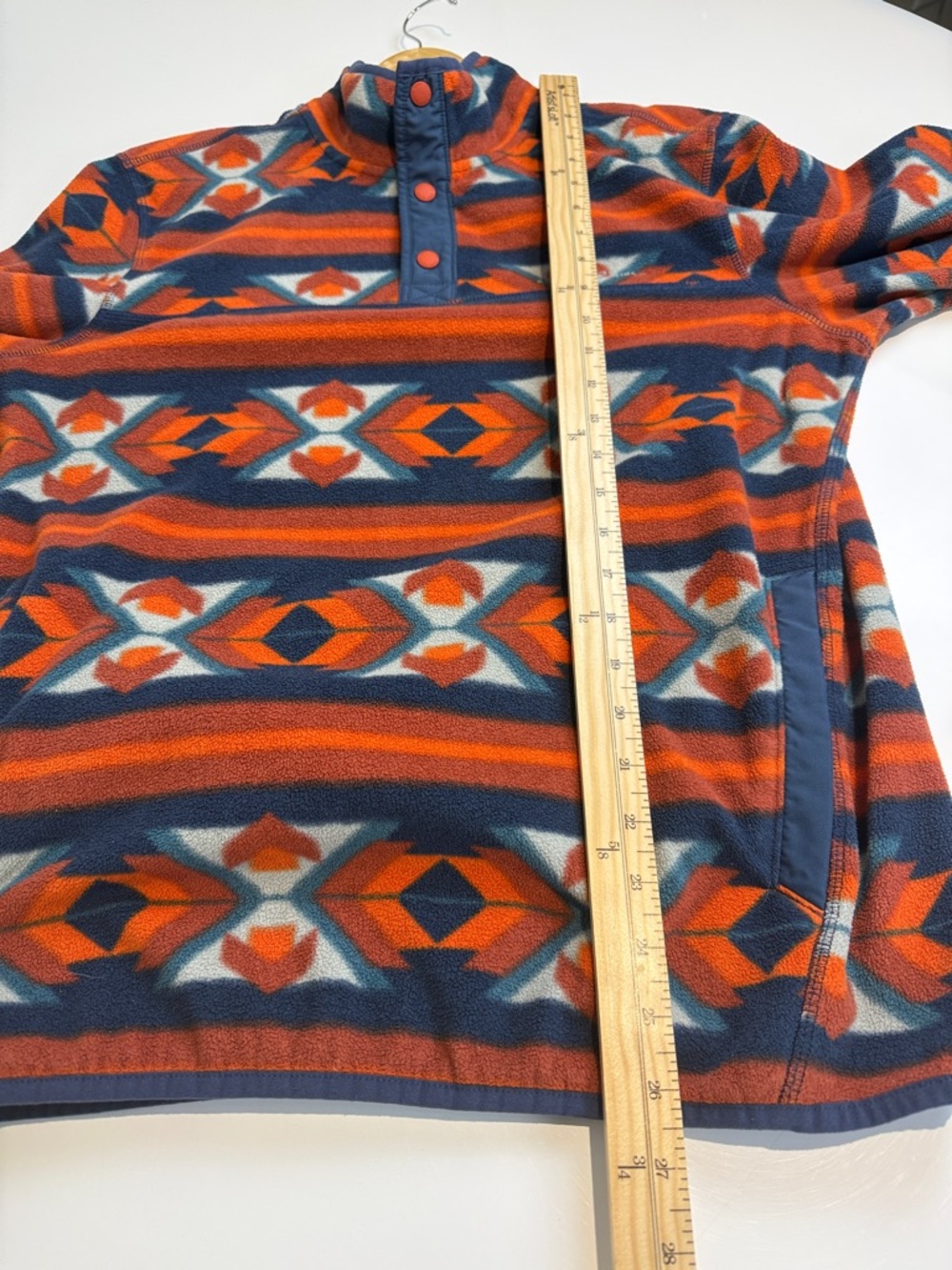 Eddie Bauer Men's Fleece Jacket in Orange and Navy Geometric Print Size Medium - Picture 5 of 6